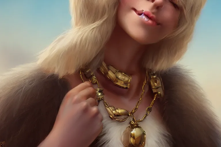 Image similar to anthropomorphic marten wearing jewlery and a blonde wig, made by Stanley Artgerm Lau, WLOP, Rossdraws, ArtStation, CGSociety, concept art, cgsociety, octane render, trending on artstation, artstationHD, artstationHQ, unreal engine, 4k, 8k,