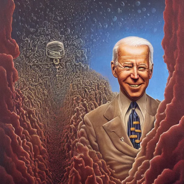 Prompt: an oil on canvas portrait painting of joe biden, surrealism, surrealist, cosmic horror, rob gonsalves, beksinski, high detail