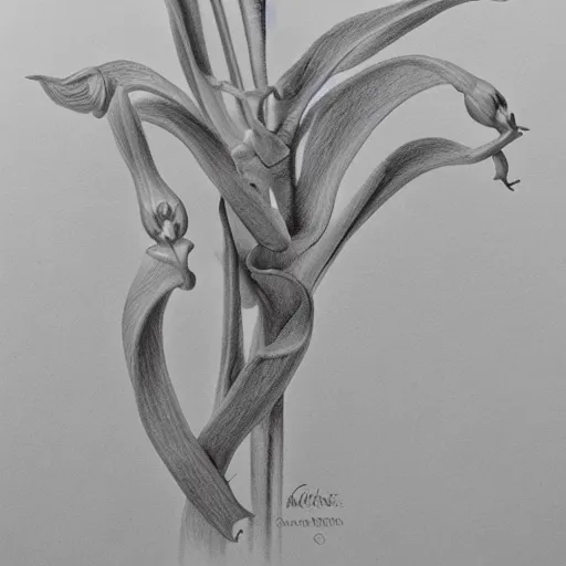 Prompt: detailed drawing of a ghost orchid, royal horticultural society, fine detail