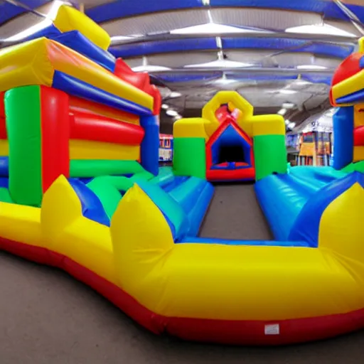 Prompt: photo infinite corridors made of bouncy castle