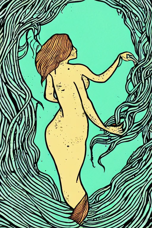 Image similar to portrait of a mermaid in kelp by MCBESS, coloured with gradients