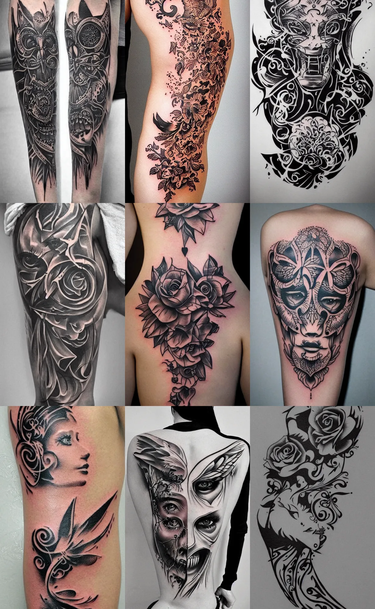 Prompt: Tattoo completely new Concept mad amazing Design Stencil