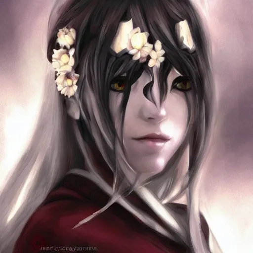 Image similar to zero from drakengard by anato finnstark, artgerm and wlop, woman with flower on her eye, beautiful composition, pretty face