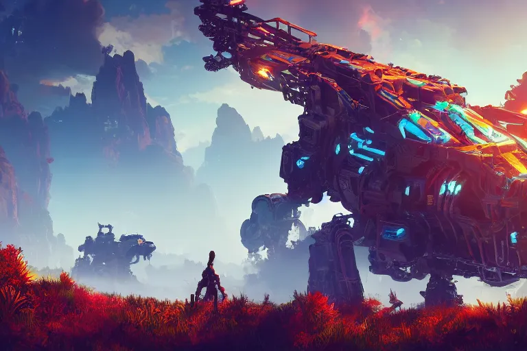 Image similar to scorcher machine mecanical creature robot of horizon forbidden west horizon zero dawn bioluminiscence global illumination ray tracing hdr fanart arstation by ian pesty and alena aenami artworks in 4 k