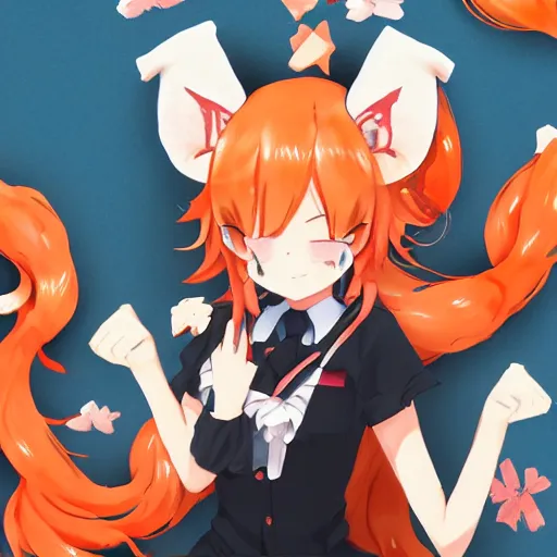 Image similar to Senko-san, kitsune, orange hair, orange tail, anime girl, trending on pixiv, trending on artstation