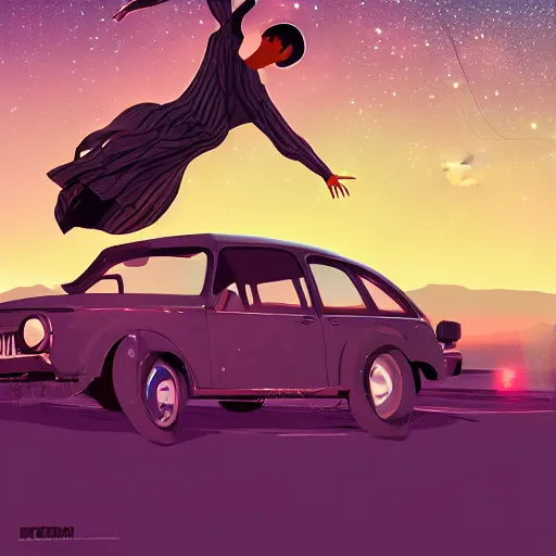 Image similar to under a trillion stars, we've danced on top of cars, digital art, artstation, detailed, sharp