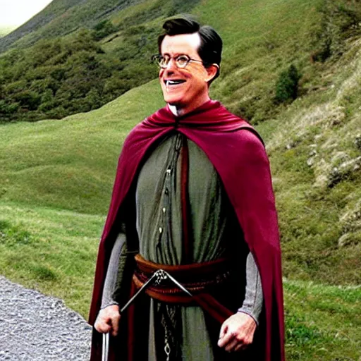 Image similar to stephen colbert as part of the fellowship of the ring