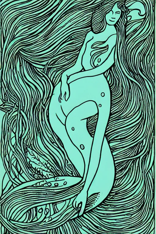 Prompt: portrait of a mermaid in kelp by MCBESS, coloured with gradients