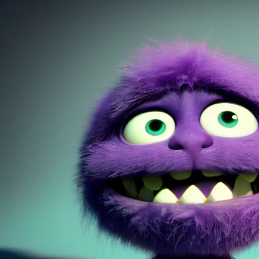 Image similar to a purple fluffy monster, adorable and cute, pixar, octane render, 4k