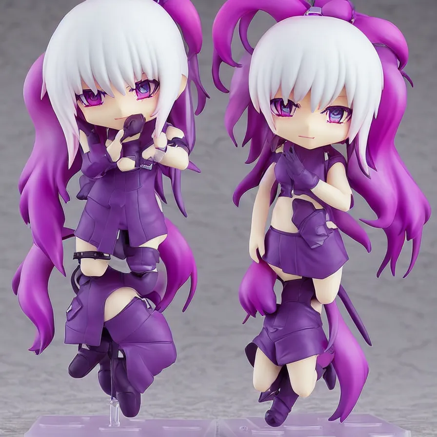 Image similar to neon white video game!!!!!!!!, neon violet!!!!!!!!!!!!!!, an ( ( ( ( anime ) ) ) ) nendoroid of neon violet, figurine, detailed product photo