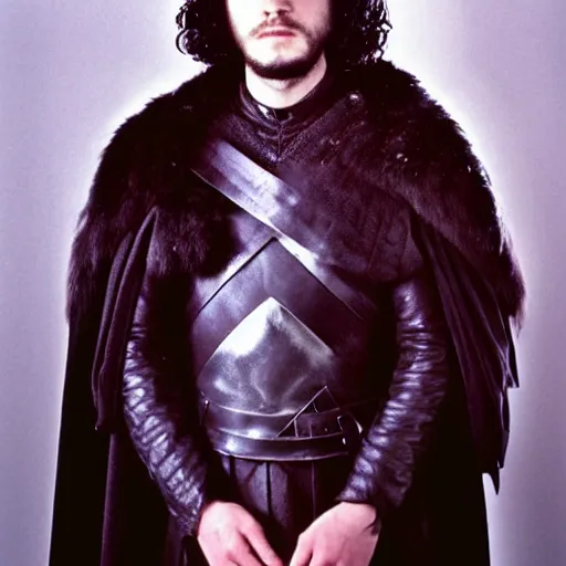 Prompt: live action Jon Snow portrait from 1978 BBC production of Game of Thrones. 35mm portrait. promotional still