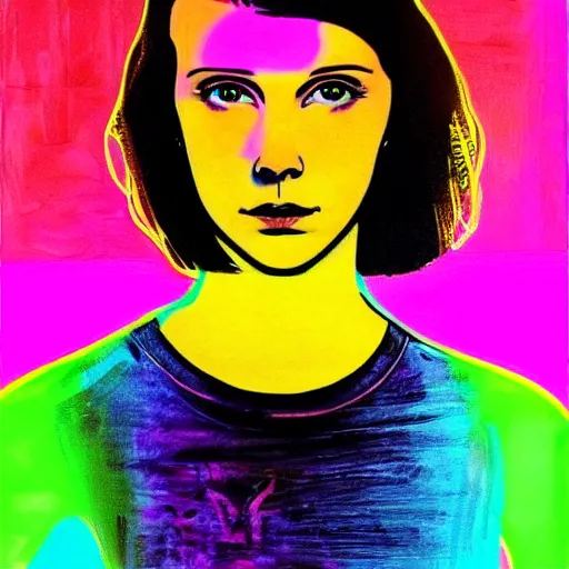Prompt: Millie Bobby Brown neon painting
