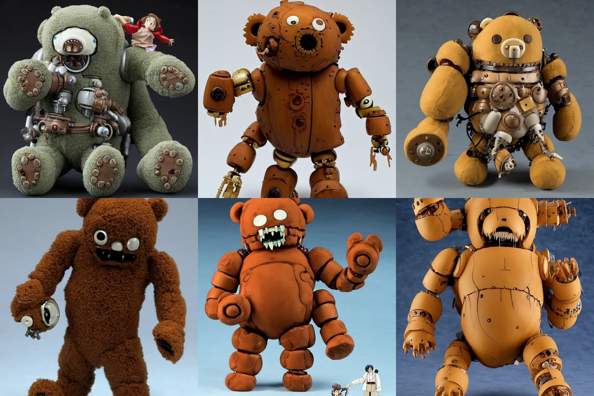 Prompt: A Lovecraftian scary giant mechanized adorable teddy bear from Studio Ghibli Howl's Moving Castle (2004) as a 1980's Kenner style action figure, 5 points of articulation, full body, 4k, highly detailed. award winning sci-fi. look at all that detail!