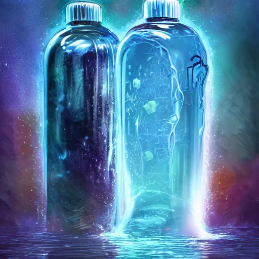 Image similar to highly secured water bottle containing entire unviverse, high detail, fantasy art, concept art, 4 k, ultra detail, computer art