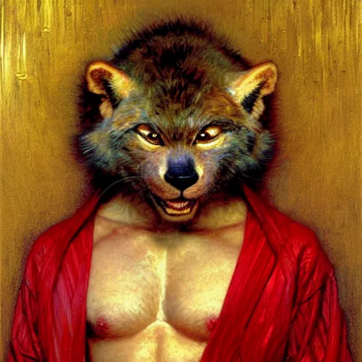 Prompt: furry male splinter ninja mutant wearing a red kimono hairy furry body furry arms feet. highly detailed painting by gaston bussiere craig mullins jc leyendecker gustav klimt artgerm greg rutkowski