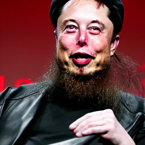 Prompt: elon musk wearing a long beard joining the taliban while riding a motorcycle