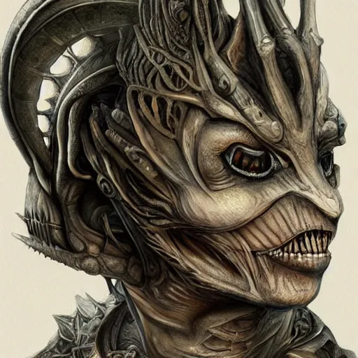 Image similar to Giger portrait of the dragon queen, Dragon in dragon lair, HD, full body dragon concept, flying dragon, Human body with dragon features, beautiful queen, perfect face, ray tracing, 4k realistic 3d rendered portrait, soft shading, soft colors, relaxed colors, hyperdetailed, wide angle lens, fantasy, futuristic horror, style of giger