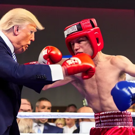 Prompt: joe biden punching donald trump in a boxing match