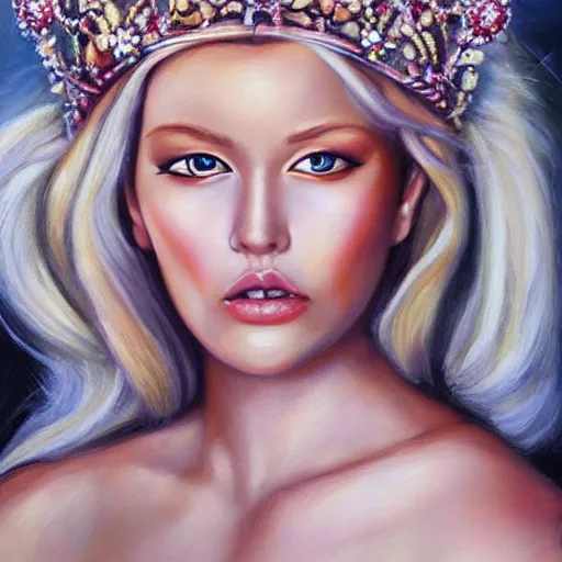 Image similar to beautiful fairy blonde queen, hyperrealism oil painting
