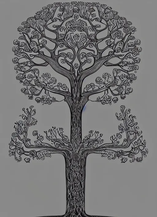 Image similar to an illustration of a tree with arms and legs, simple and complex, intricate details, award - winning, by marco bucci