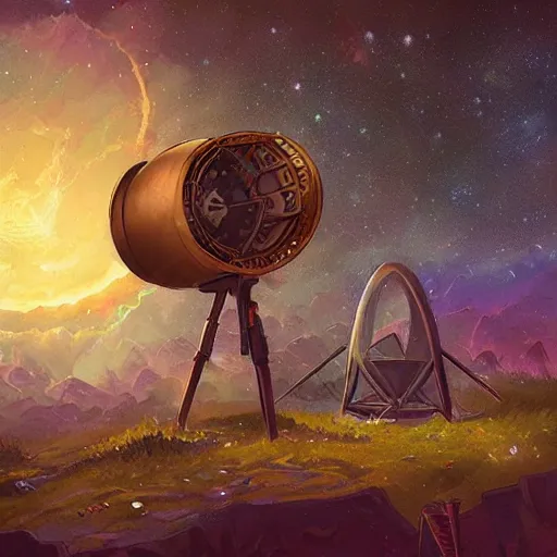 Image similar to modern binocular telescope looking at the starry sky, hearthstone coloring style, artwork by greg rutkowski, epic fantasy style art, fantasy epic digital art