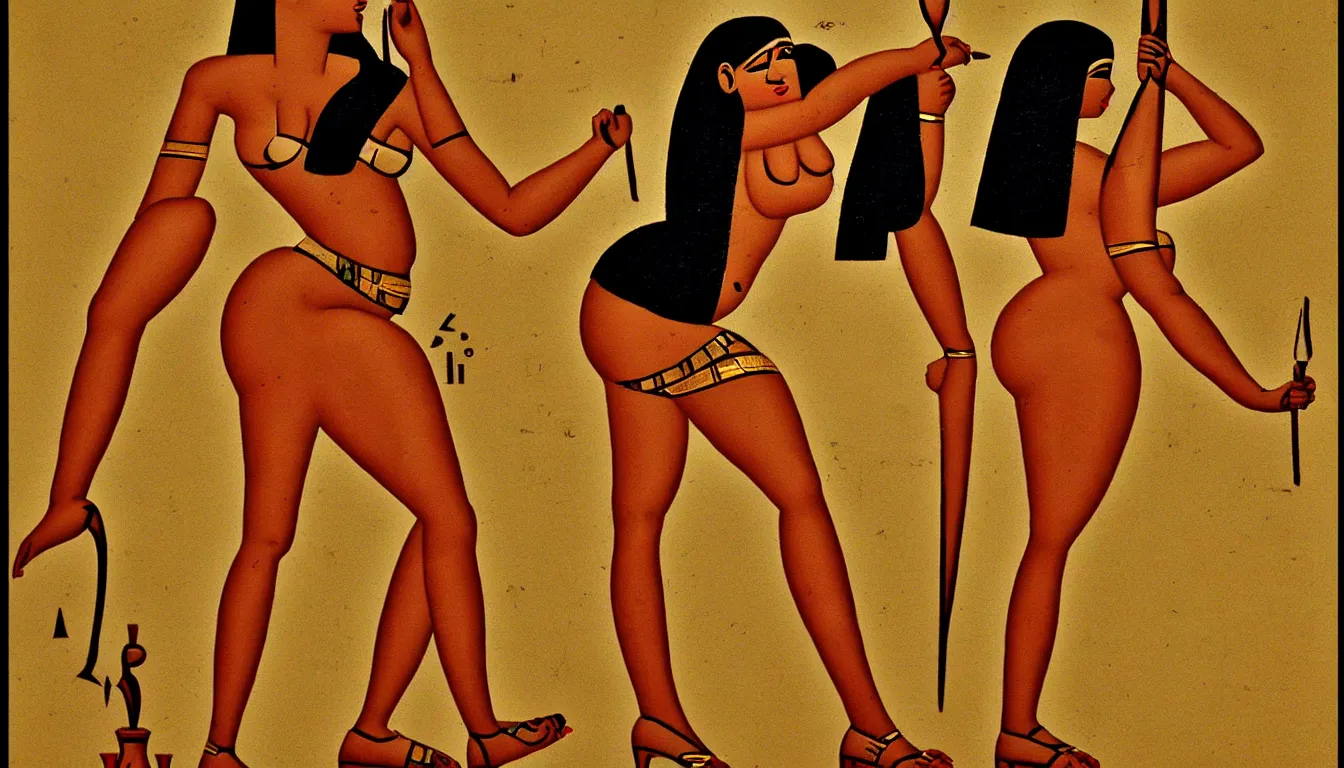 Prompt: egyptian hieroglyph of a pinup woman