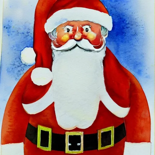 Image similar to a watercolor painting of santa claus