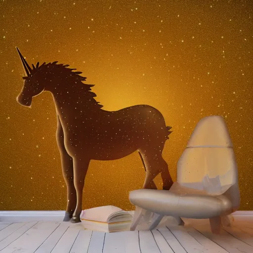 Image similar to gold rainbow unicorn horse god, bokeh, godrays, photorealistic, hyper realistic