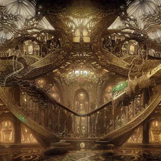 Image similar to art panoramic mansion art nouveau intricate details digital art ornate cryengine render by moebius, m. c. escher, syd mead, antoni gaudi, tomasz alen kopera, andreas franke, victo ngai, benoit mandelbrot