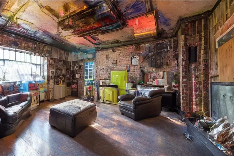 Prompt: an estate agent listing photo for a 5 bedroom detached cyberpunk house in the UK, by Paul Lehr