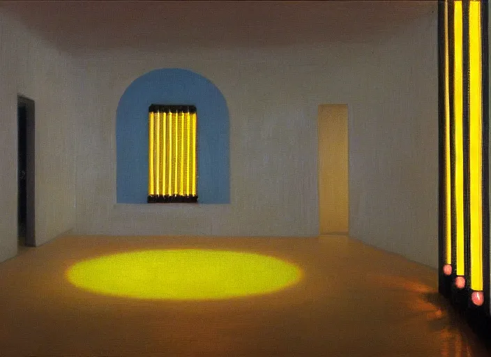 Image similar to painting of a dan flavin installation by thomas cole