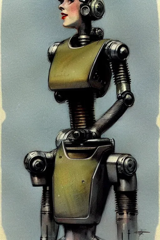 Prompt: ( ( ( ( ( 1 9 5 0 s retro future robot android servant. muted colors. ) ) ) ) ) by jean - baptiste monge!!!!!!!!!!!!!!!!!!!!!!!!!!!!!!