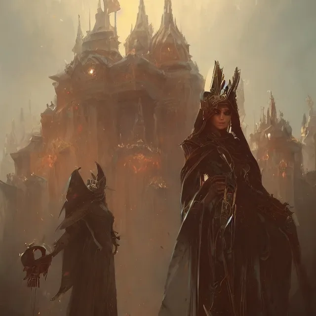 Image similar to a painting of the queens will play by greg rutkowski, dark fantasy art, high detail, trending on artstation