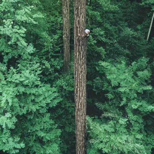 Prompt: photo of a lifeless body hovering twenty feet above a forest