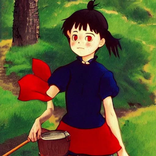 Prompt: kiki from kiki's delivery service, painting by eliseu visconti