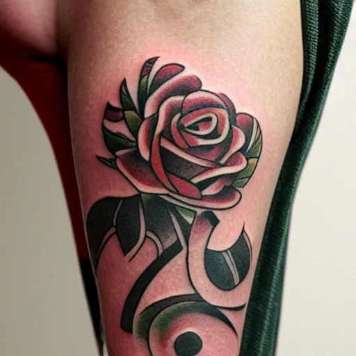 Image similar to stylised tattoo of a female figure holding a rose