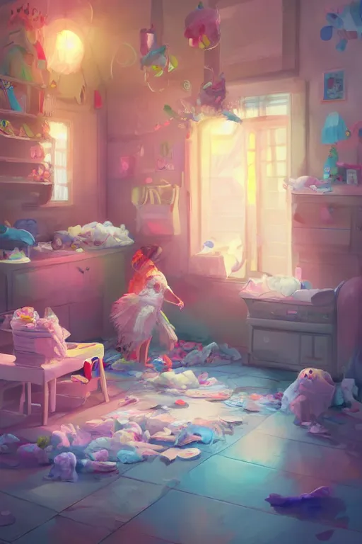 Prompt: Diaper Disposal Factory, Overflowing with Diapers, digital art, fantasy, trending on artstation, professional illustration, cgsociety, ultra detailed, volumetric lighting, celshaded, colorful, girly bedroom, lively, cute