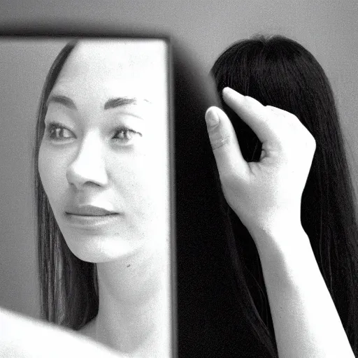 Image similar to a woman looking in the mirror