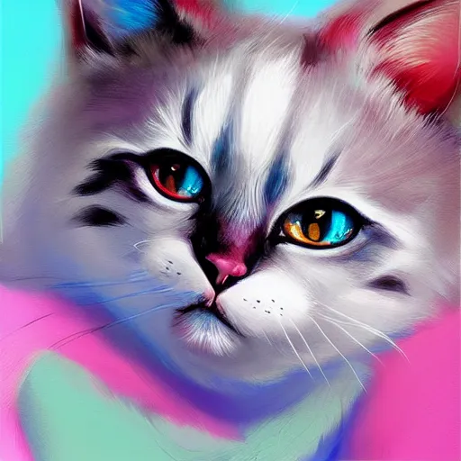 Image similar to Kawaii Cat in the style of stefan kostic, art by artgerm