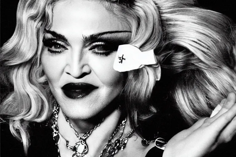 Image similar to madonna old rimpled face smoking crack