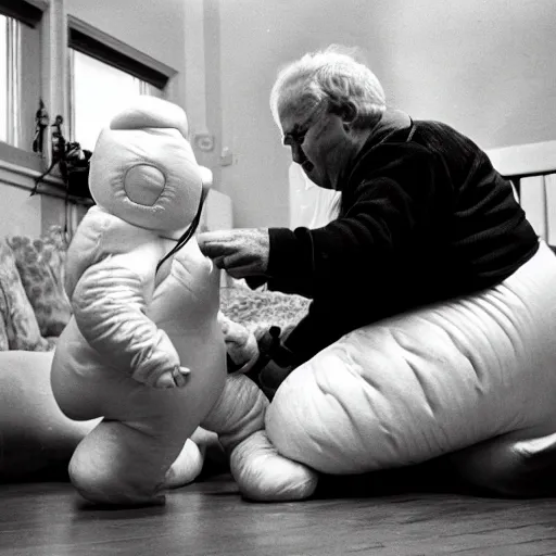 Image similar to a couple of grandparents wearing michelin man costume and playing twister, 3 5 mm flash on photography taken by martin parr