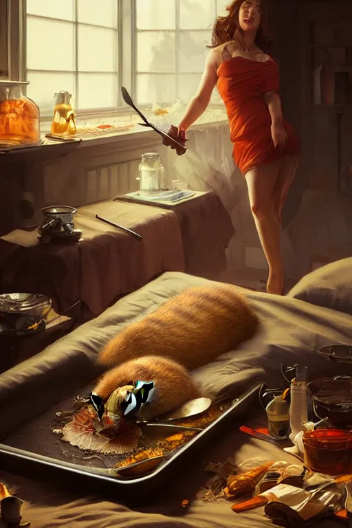 Image similar to groundhog cooking meth lies on the bed, realistic portrait, highly detailed, digital painting, artstation, concept art, smooth, sharp focus, illustration, cinematic lighting, art by artgerm and greg rutkowski and alphonse mucha