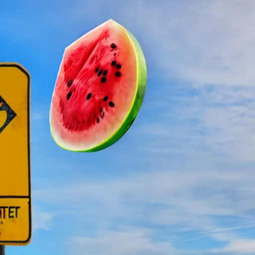 Prompt: a water melon hitting a stop sign