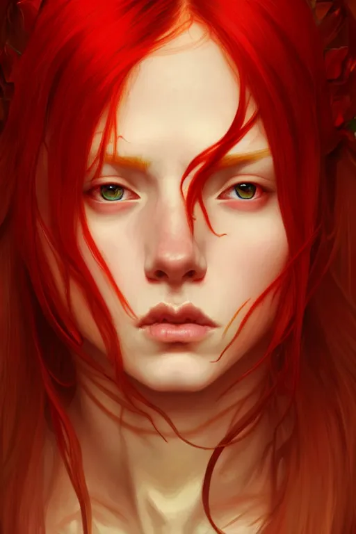 Prompt: portrait of a red - haired elf using the golden ratio, highly detailed, digital painting, artstation, sharp focus, illustration, art by tan zi and ayanamikodon and alphonse mucha and wlop