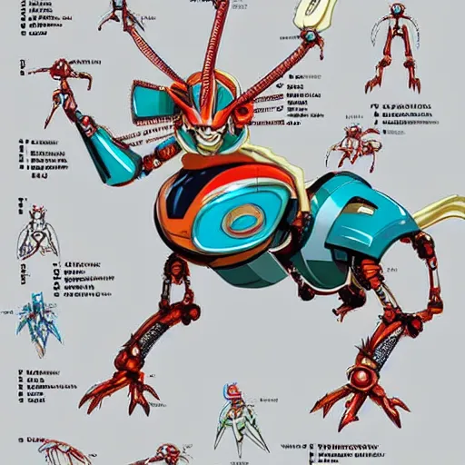 Image similar to robot pokemon anatomy schematics hyper realistic