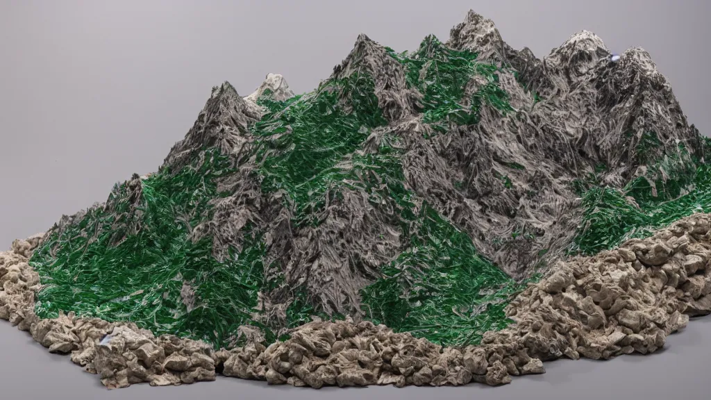 Prompt: a mountain model made of plastic