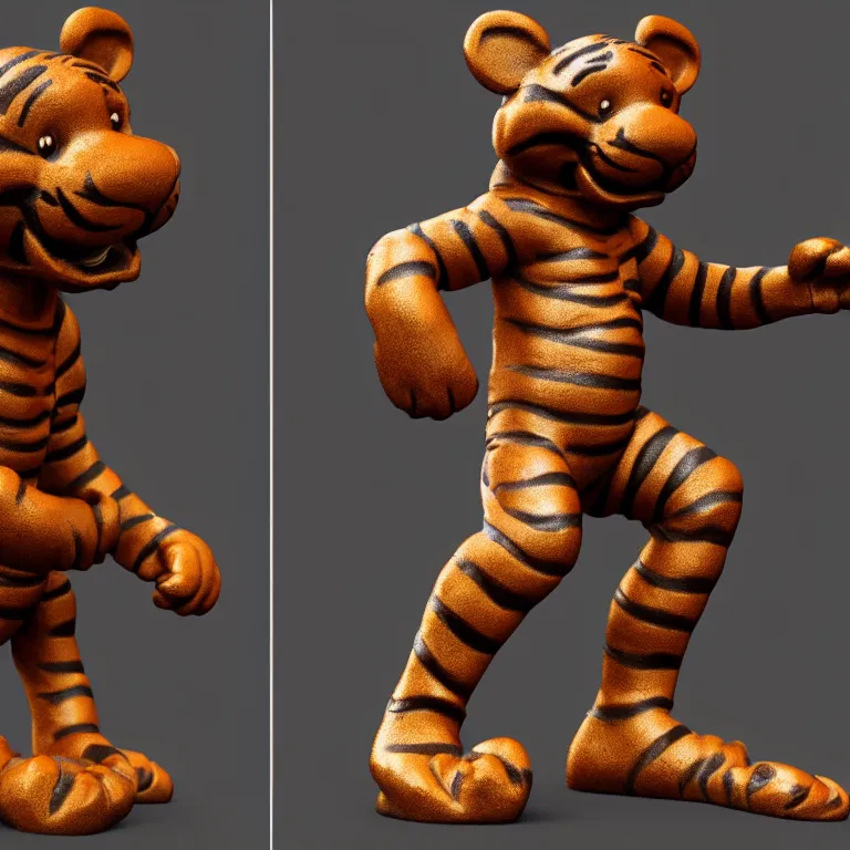 Prompt: bronze tigger statue, 3 d render, 3 d rendering, hdr, dynamic lighting, unreal engine, shiny, metallic