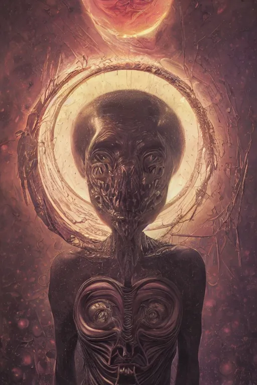 Image similar to psychedelic portrait of magician casting dark disk, very very intricate, very very elegant, highly detailed, lifelike, photorealistic, digital painting, artstation, illustration, concept art, smooth, HR GIGER , Hieronymous Bosch, Francis Bacon sharp focus, art by Greg Rutkowski and John Collier and Albert Aublet and Krenz Cushart and Artem Demura and Alphonse Mucha