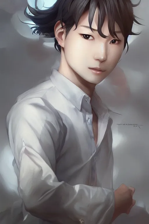 Image similar to a beautiful charming and dreamlike japanese boy in white shirt, character art, art by artgerm lau and kyoung hwan kim and and ilya kuvshinov and john singer sargent, hyperdetailed, 8 k realistic, symmetrical, frostbite 3 engine, cryengine, dof, trending on artstation, digital art