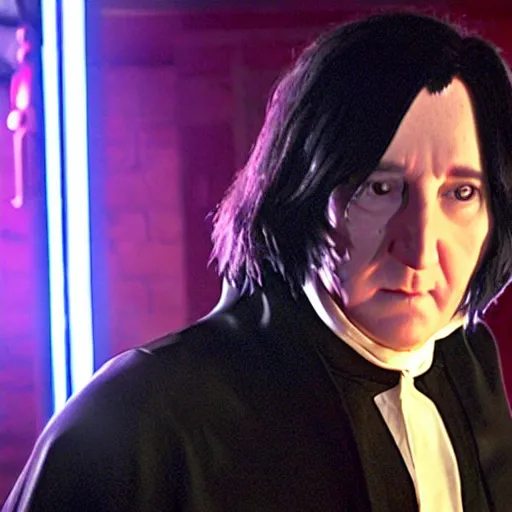 Prompt: Severus Snape dances in a bar, neon, realistic, full body, very detailed, super realistic